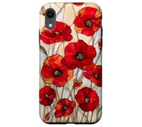 Poppy Flower Stained Glass Red Floral Artful Vintage Case for iPhone XR