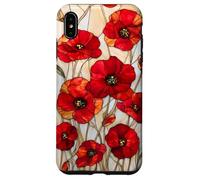 Poppy Flower Stained Glass Red Floral Artful Vintage Case for iPhone XS Max