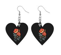 Poppy Flower Wooden Earrings Artistic Wood Pendants Vintage Earring Hooks Jewelry for Women Circular