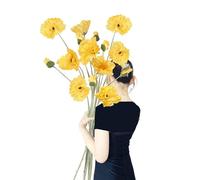 Poppy Flowers Artificial,6PCS Faux Yellow Poppies 41.3in Long Stem Artificial Flowers for Tall Vase Wedding Party Office Decor(Yellow)