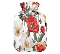 Poppy Flowers Bee Hot Cold Water Bottle with Fleece Cover PVC Hot Water Bag 1 Liter