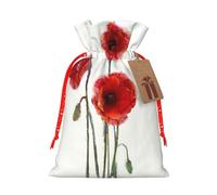 Poppy Flowers Blooms Christmas Canvas Gift Bag With Drawstring,Reusable Personalizedgift Bag