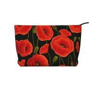 Poppy Flowers Corduroy Makeup Bag Travel Cosmetic Bag Organizer Toiletry Bag