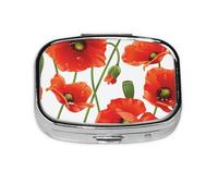 Poppy Flowers Floral,Meta Pill Box 2 Compartment Medicine Case,Portable Organizer,Rectangle Meta Portable Organizer Pill Box 101 Compartment Medicine Case