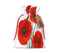 (poppy flowers) Large Reusable Burlap Pouches Rustic Wedding Favor Xmas Bags Drawstring Gift Sacks Bulk Party. S Size