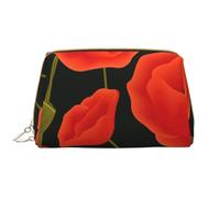Poppy Flowers Leather Hand-Held Zipper Makeup Bag Cute Make Up Case Large Wide-Open Pouch Pen Case