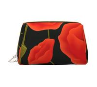 Poppy Flowers Leather Hand-Held Zipper Makeup Bag Storage Bag for Miscellaneous Items Pen Case