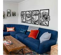 Poppy Flowers Metal Wall Art 4 Panel, Extra Large Floral Wall Hanging for Indoor and Outdoor, Botanical Metal Wall Decor for Living Room, Farmhouse Metal Wall Sculpture (XLarge - 71 x 187 cm (H x W))