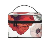 Poppy Flowers Pattern Print Travel Makeup Bag - Large Capacity Lightweight Cosmetic Organizer with Handle & Zipper Closure, Large Capacity Toiletry Bags, Holiday Essentials for Women
