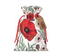 Poppy Flowers Pattern Printed Christmas Drawstring Gift Bags-Xmas Wrapping Bags,Candy Bag,For Holiday Party Decorations,Wedding Party Supplies S Red Christmas Ribbon