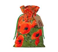 Poppy Flowers Petals Print Linen Drawstring Gift Bags Christmas Bags candy packaging for Wedding Birthday Party