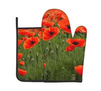 Poppy Flowers Petals Print Oven Mitt & Pot Holder Set, A Must-Have For Kitchen Oven Microwave Grill