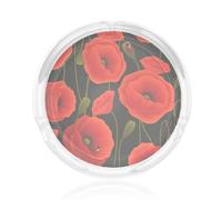 Poppy Flowers Print 3.3in Round Glass Ashtray For Home Office Smoking Accessory Indoor Outdoor Decor