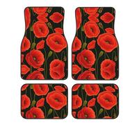 Poppy Flowers Print Car Foot Mat Four-Piece Set Full Set With Non-Slip Rubber Backing