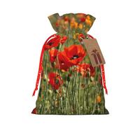 Poppy Flowers Print Christmas Drawstring Gift Bags Festive Sack Xmas Birthday Party Present Packaging