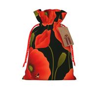 Poppy Flowers Print Christmas Drawstring Gift Bags Festive Sack Xmas Birthday Party Present Packaging