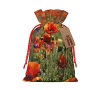 Poppy Flowers Print Christmas Drawstring Gift Bags Festive Sack Xmas Birthday Party Present Packaging