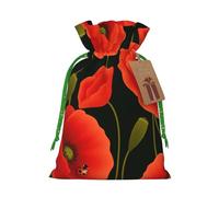 Poppy Flowers Print Christmas Drawstring Gift Bags Festive Sack Xmas Birthday Party Present Packaging