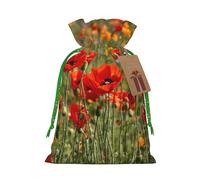 Poppy Flowers Print Christmas Drawstring Gift Bags Festive Sack Xmas Birthday Party Present Packaging