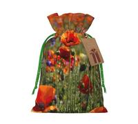Poppy Flowers Print Christmas Drawstring Gift Bags Festive Sack Xmas Birthday Party Present Packaging