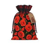 poppy flowers Print Christmas Drawstring Gift Bags,Gifts Wrapping Bag for Xmas Birthday Holiday Party