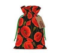 poppy flowers Print Drawstring linen gifts bag for Christmas Party,holiday packaging presents bags.
