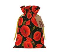 poppy flowers Print Drawstring linen gifts bag for Christmas Party,holiday packaging presents bags.