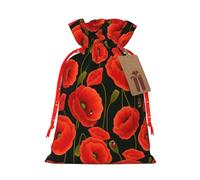 poppy flowers Print Drawstring linen gifts bag for Christmas Party,holiday packaging presents bags.