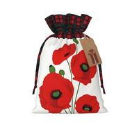 poppy flowers -Print Multi-Colored Burlap Drawstring Bags, Eco-Friendly Plaid Pouches For Wedding Party Favors & Custom Packaging. S