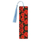 Poppy Flowers Print Reading Page Markers, 5pcs Wooden Bookmarks with Tassels,Teachers Reading Book Lovers Gifts