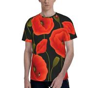 Poppy Flowers Print Short Sleeve Crew Neck T-Shirt Fashionable Casual Summer Comfortable Everyday Use Black
