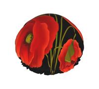 poppy flowers Print Shower Cap â€“ Reusable, Double Layer, with Elastic Band â€“ Perfect for Home, Spa, Hotel, and Travel