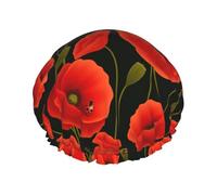 poppy flowers Print Shower Caps,Double Layers water-resistanted Hair Cap with Elastic and Reusable