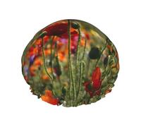 Poppy Flowers Print Shower Essentials Bonnet For Women, Large Washable Elastic Band Bath Hair Wrap Shower Cap