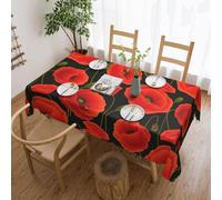 poppy flowers print Tablecloth, Square lace farmhouse tablecloth, for indoor and outdoor dining