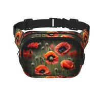poppy flowers print Womens Fanny Pack Everyday Hip Pouch Waist Bag for Travel Outdoor Running Hunting for Adult, Black, One Size