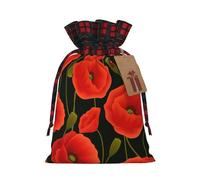 Poppy Flowers Printed Christmas Drawstring Linen Gift Bags â€“ Reusable Burlap Fabric Bags With Tags For Christmas Gifts, Party Favors, Wedding Decor & Holiday Packaging 2 Sizes