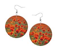Poppy Flowers Printed Round Earrings For Women, 1 Pair Lightweight Leather Pierced Earrings Set Trendy Jewelry Gifts For Women Girls