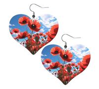 poppy flowers Prints Leather Heart earrings Pendant Stylish and light Lightweight Dangle for Women Girls, One Size, Leather, No Gemstone