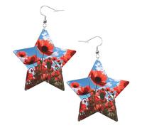 poppy flowers Prints Leather star earrings Pendant Stylish and light Lightweight Dangle for Women Girls, One Size, Leather, No Gemstone