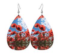 poppy flowers Prints Leather Teardrop earrings Pendant Stylish and light Lightweight Dangle for Women Girls, One Size, Leather, No Gemstone