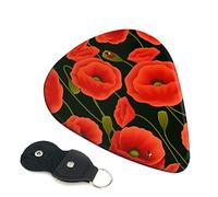 Poppy Flowers Set Of 6 Guitar Plectrums For Acoustic Guitar, Electric Guitar, Bass, Ukulele - Thin, Medium And Thick.