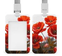 Poppy Flowers Vivid Petals Id Badge Holder with Lanyard, Clear Vertical Card Protector Waterproof, Breakaway Safety Neck Strap, Heavy Duty Name Tag Holder for Nurse Teacher Officer Staff Women Men