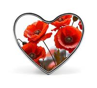 Poppy Flowers Vivid Petals Pin Aluminum Alloy Love Heart Shaped Pin Cute Heart Badge Hold Fashion Clothing Hearts Brooch Exquisite Metal Badge Brooch for Clothing Bags Decor