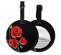 Poppy Flowers Vivid Petals Print 1/2pcs Luggage Tags,Round Leather Travel Suitcase Labels with Privacy Name Address Card