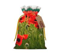Poppy Flowers Vivid Petals Print Christmas Drawstring Gift Bags With Cards For Xmas Party Decorations Holiday