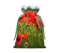 Poppy Flowers Vivid Petals Print Christmas Drawstring Gift Bags With Cards For Xmas Party Decorations Holiday