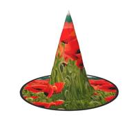 Poppy Flowers Vivid Petals Print Halloween Witch Hat Unisex Carnival Costume Accessory Cap Parties Themed Events
