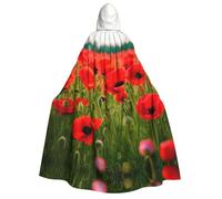 Poppy Flowers Vivid Petals Print Hooded Unisex Adult Cloak Halloween Christmas Carnival Theme Parties Cosplay Costum