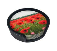 Poppy Flowers Vivid Petals Print Leather Drinks Coasters Sets of 6 for Table Decor Protect Furniture from Scratch and Damage